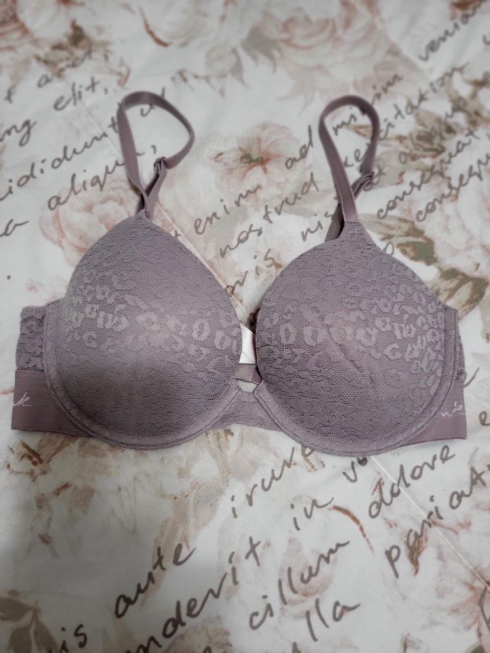 PINK Victoria's Secret Lace-Overlay Push-Up Bra in Dusty Mauve 32C